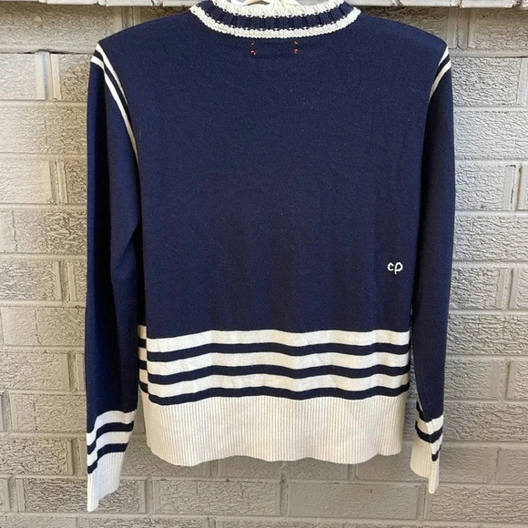 Chinti and Parker Navy and White Striped Wool Sweater- L - Picture 2 of 6